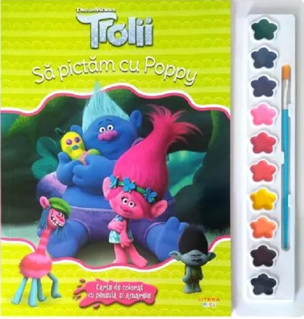 Trolii. Sa pictam cu Poppy. Carte de colorat cu pensula si acuarele