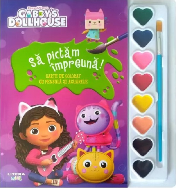 Gabby's Dollhouse. Sa pictam impreuna! Carte de colorat cu pensula si acuarele