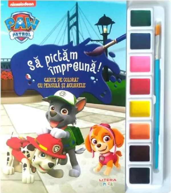 Patrula catelusilor. Sa pictam impreuna! Carte de colorat cu pensula si acuarele
