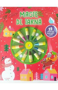 Coperta cărții 'Magie de iarnă. Carte de colorat. 12 creioane mici pentru mâini de pitici'