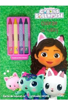 Coperta cărții 'Gabby's Dollhouse. Colorăm cu Gabby. Carte de colorat cu 4 creioane cerate'
