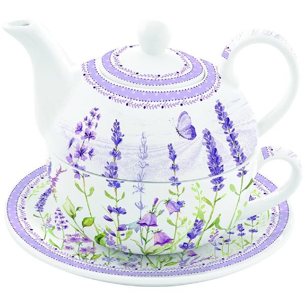 Set pentru ceai 3 piese portelan. Ceainic: Lavanda