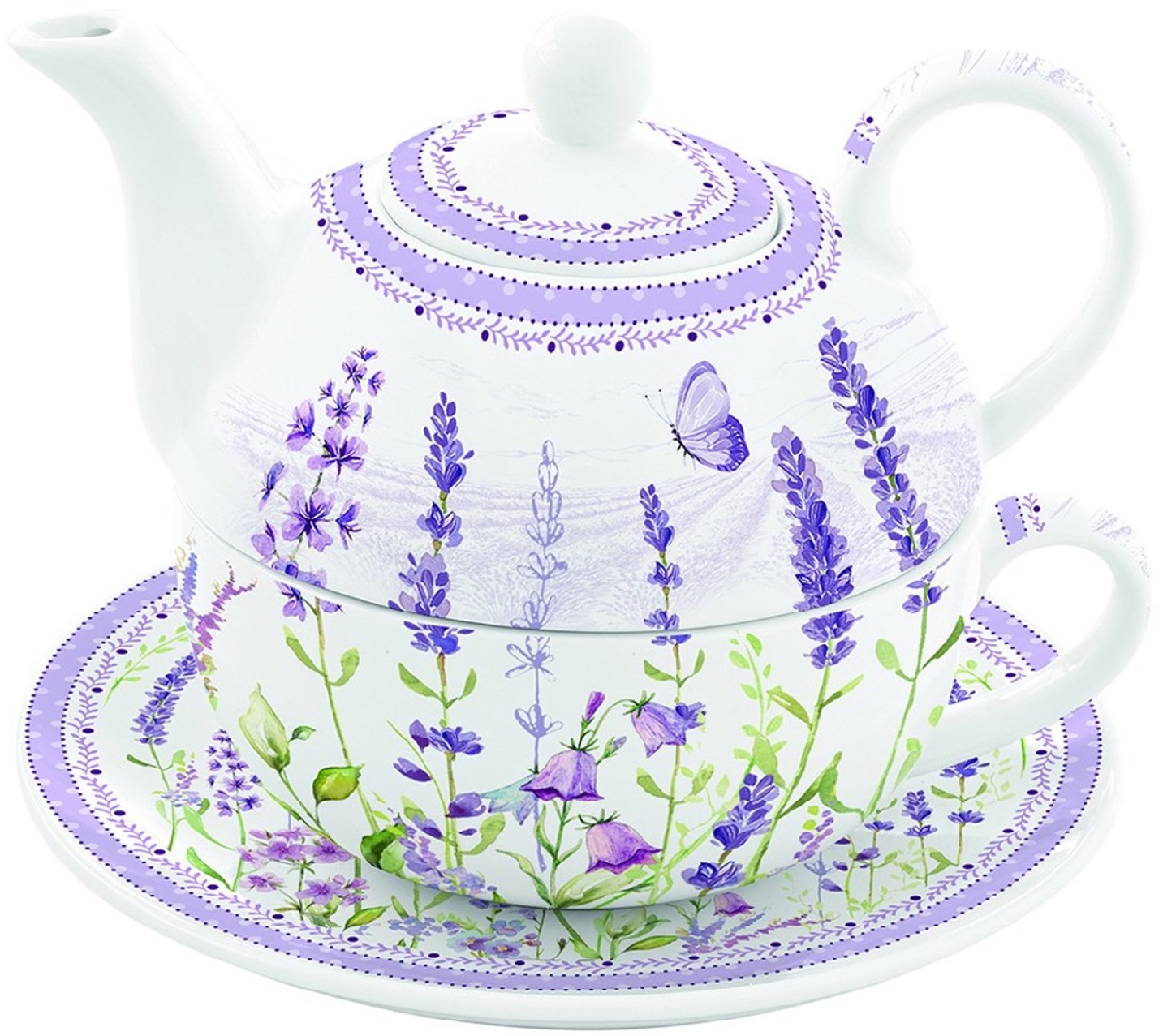 Set pentru ceai 3 piese portelan. Ceainic: Lavanda