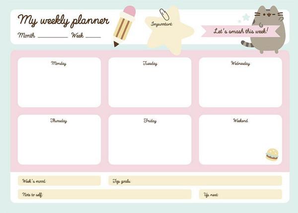 Planner saptamanal: Pusheen. Blue