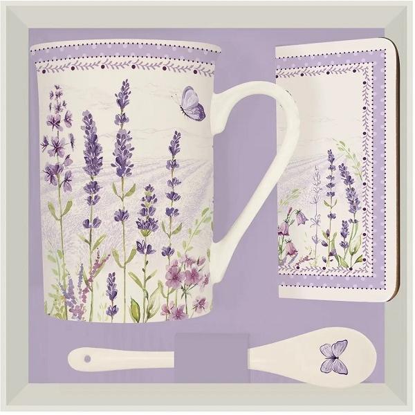 Cana cu lingurita portelan si suport pluta: Lavanda
