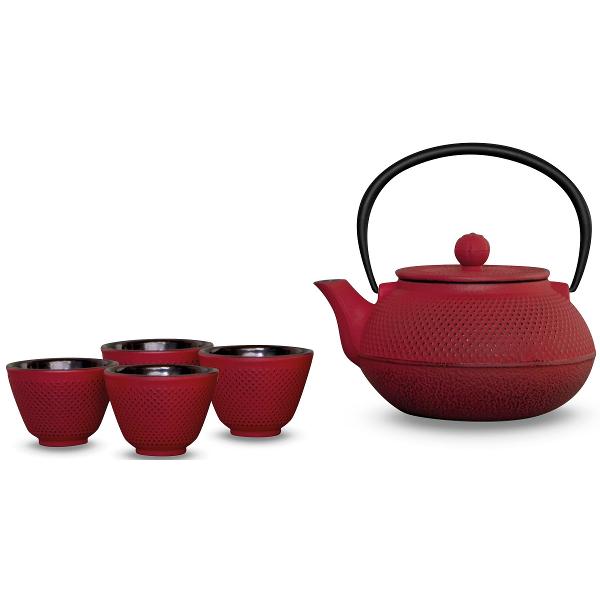 Set ceainic fonta cu 4 cesti si infuzor inox