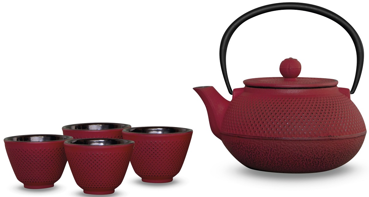 Set ceainic fonta cu 4 cesti si infuzor inox