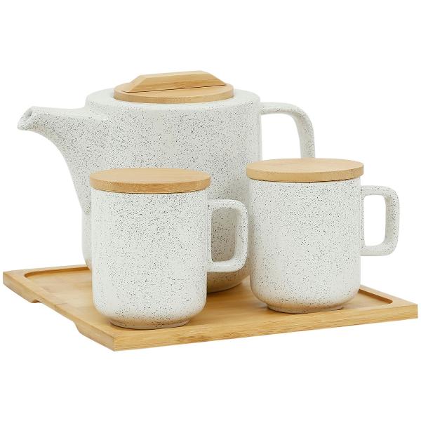  Set ceainic cu infuzor si 2 cani portelan cu capac: Eliska White