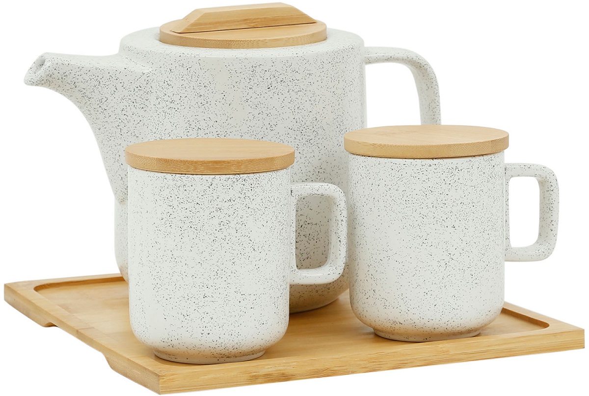  Set ceainic cu infuzor si 2 cani portelan cu capac: Eliska White