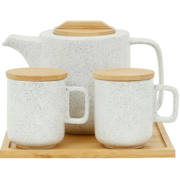  Set ceainic cu infuzor si 2 cani portelan cu capac: Eliska White