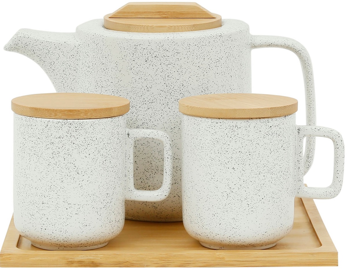 Set ceainic cu infuzor si 2 cani portelan cu capac: Eliska White