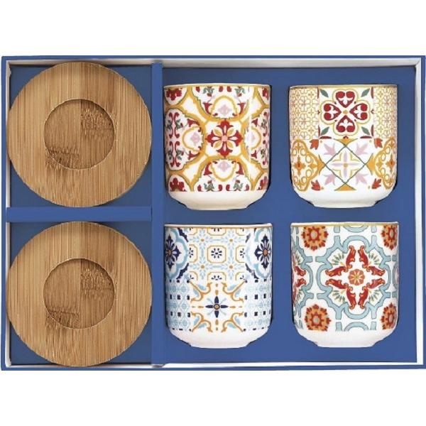 Set 4 cesti portelan cu suport bambus: Siracusa