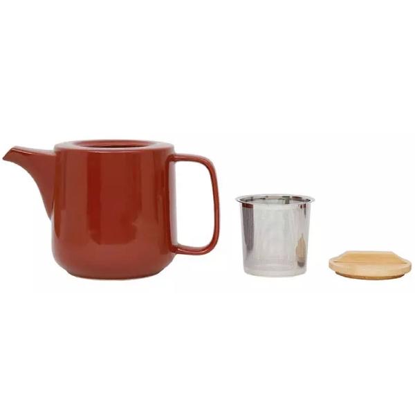 Set ceainic cu infuzor si 2 cani portelan cu capac: Eliska Red