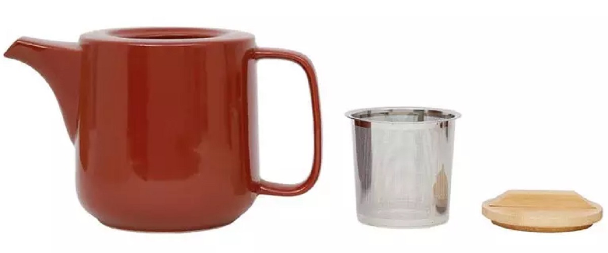 Set ceainic cu infuzor si 2 cani portelan cu capac: Eliska Red