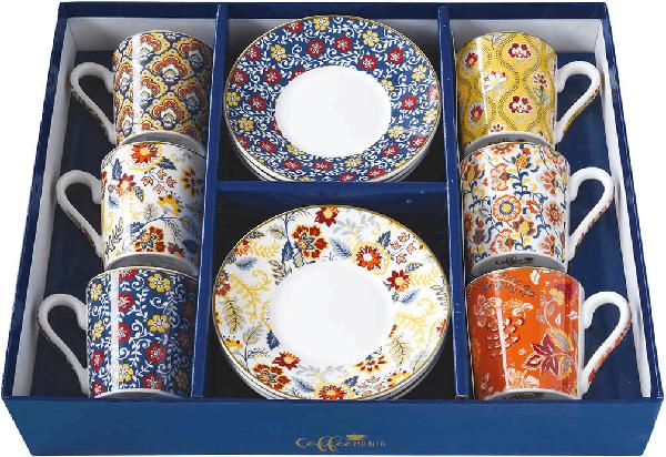 Set 6 cesti portelan cu farfurioara: Paisley Abundance