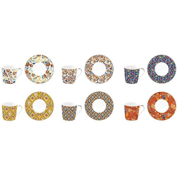 Set 6 cesti portelan cu farfurioara: Paisley Abundance