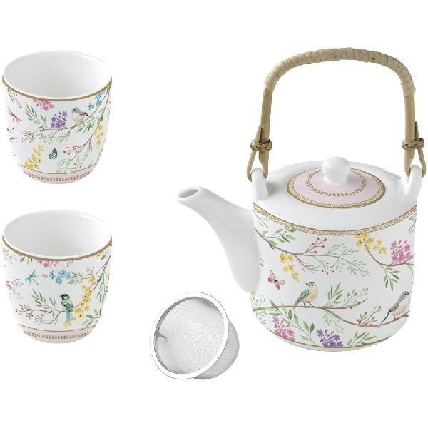 Set ceainic cu infuzor si 2 cesti portelan: Birds Melody