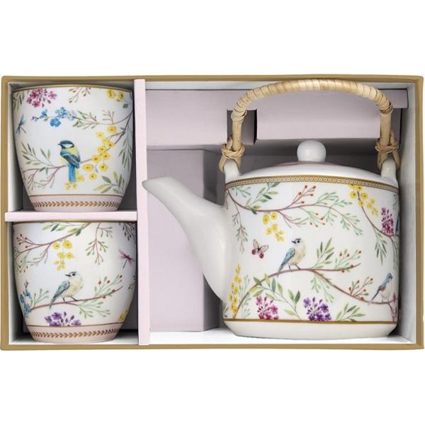Set ceainic cu infuzor si 2 cesti portelan: Birds Melody