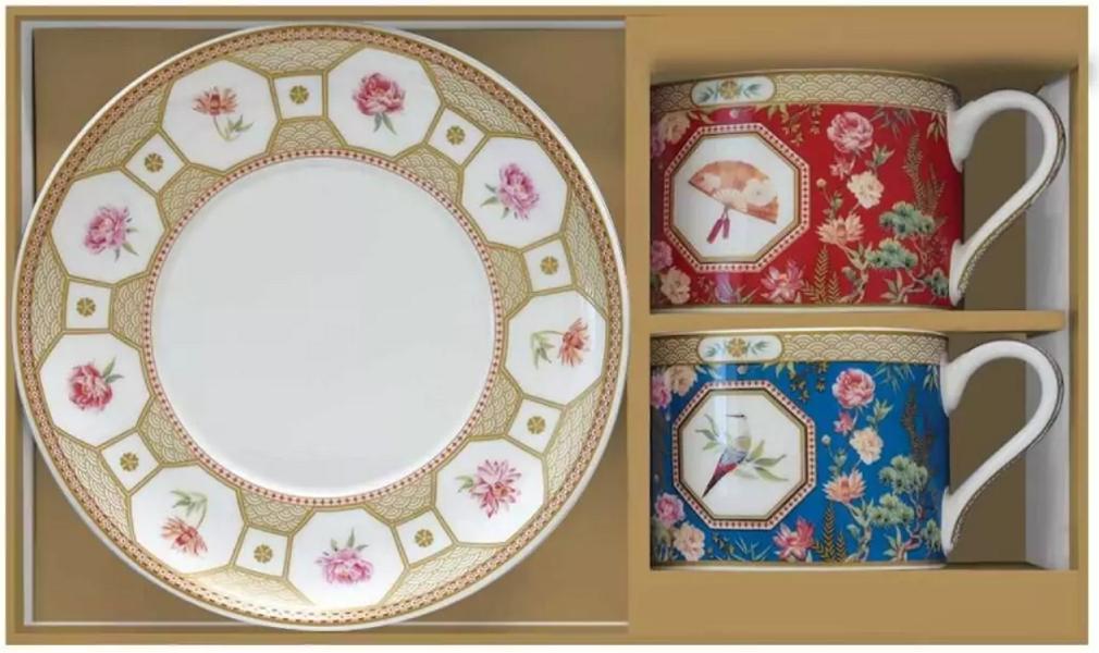 Set 2 cesti portelan cu farfurioara: Jardins d'Orient