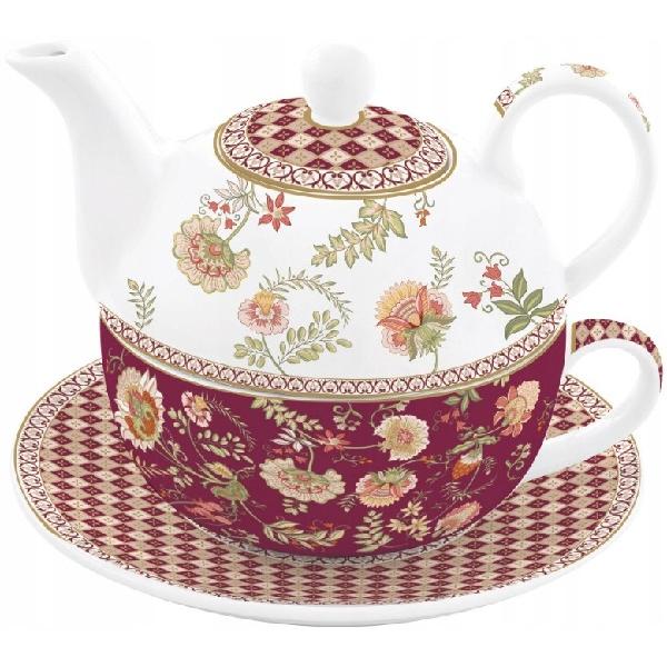 Set pentru ceai 3 piese portelan. Ceainic: Magie d'Orient. Bordo