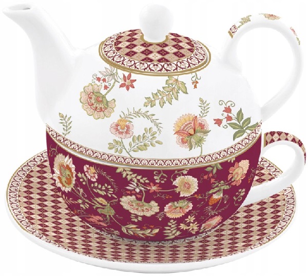 Set pentru ceai 3 piese portelan. Ceainic: Magie d'Orient. Bordo