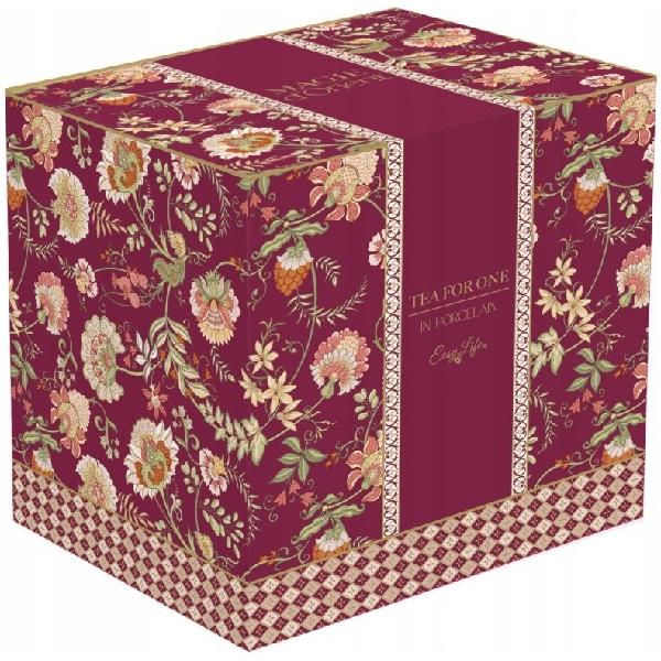 Set pentru ceai 3 piese portelan. Ceainic: Magie d'Orient. Bordo