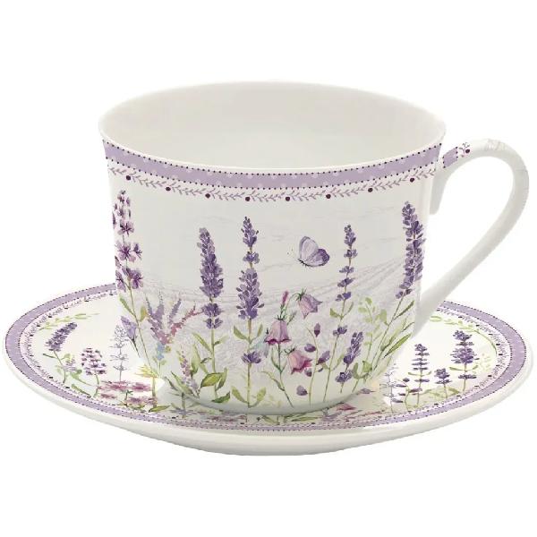 Set cana portelan cu farfurioara: Lavanda