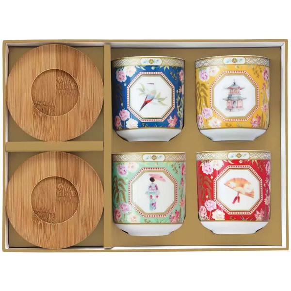 Set 4 cesti portelan cu suport bambus: Jardins d'Orient