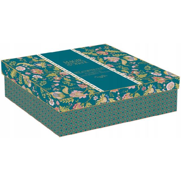 Set 4 cesti portelan cu suport bambus: Magie d'Orient. Verde