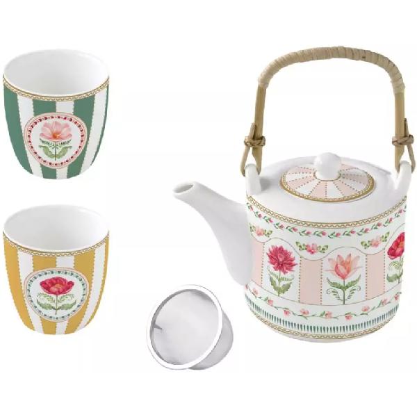 Set ceainic cu infuzor si 2 cesti portelan: Flowery