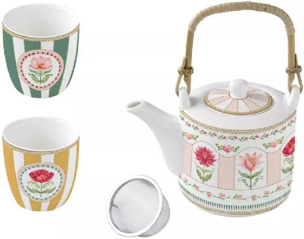Set ceainic cu infuzor si 2 cesti portelan: Flowery
