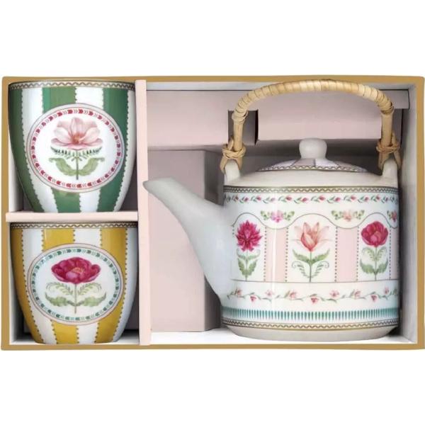 Set ceainic cu infuzor si 2 cesti portelan: Flowery