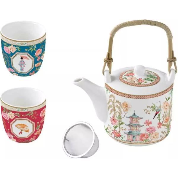 Set ceainic cu infuzor si 2 cesti portelan: Jardins d'Orient