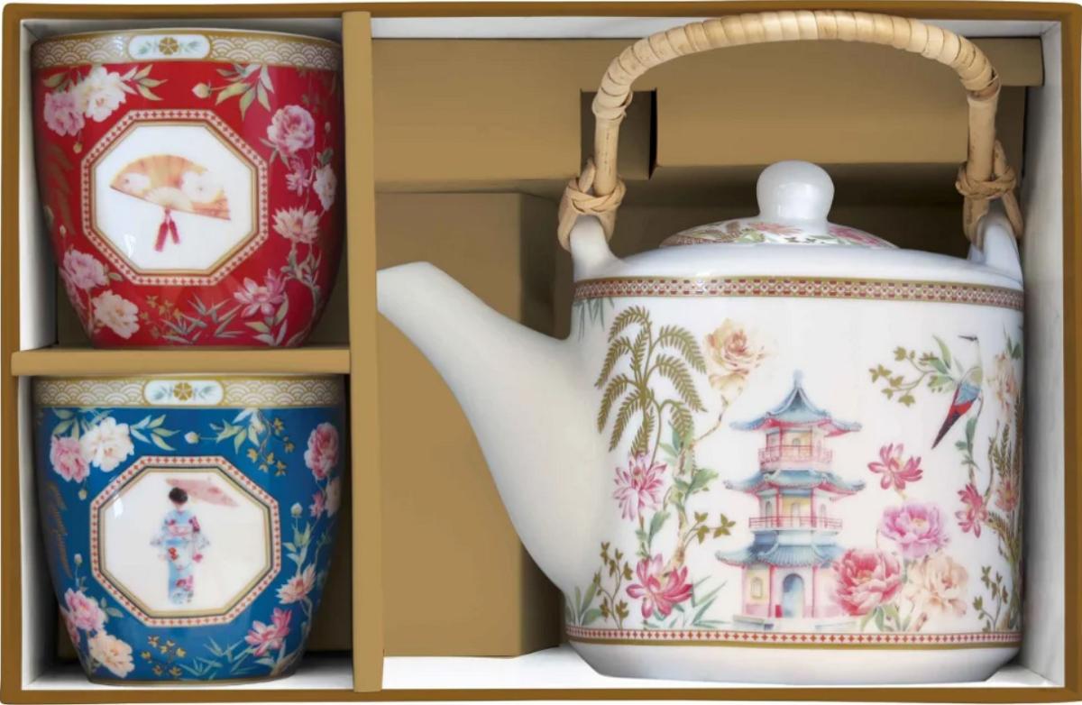 Set ceainic cu infuzor si 2 cesti portelan: Jardins d'Orient