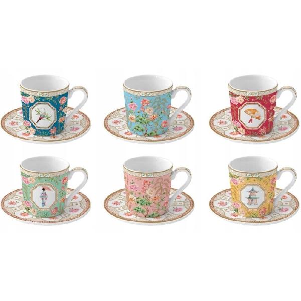 Set 6 cesti portelan cu farfurioara: Jardins d'Orient