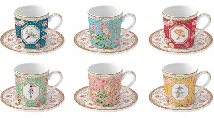 Set 6 cesti portelan cu farfurioara: Jardins d'Orient