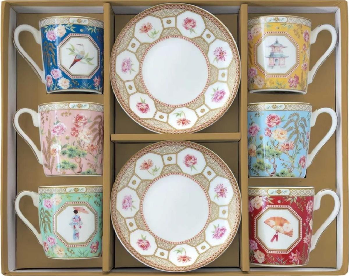Set 6 cesti portelan cu farfurioara: Jardins d'Orient