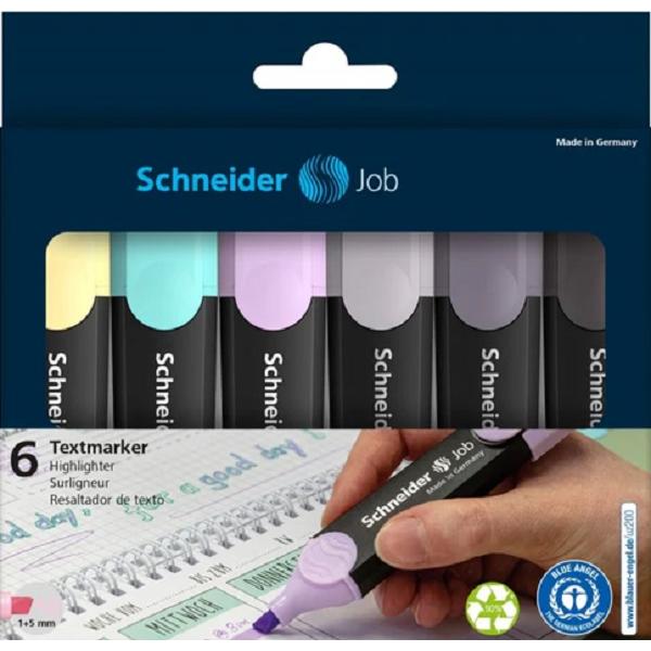 Set 6 textmarkere Job: Galben, turcoise, mov, gri deschis, gri inchis, negru