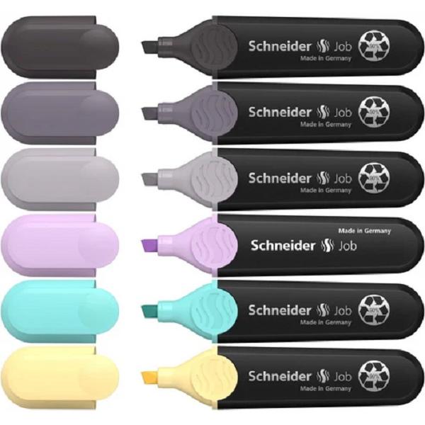 Set 6 textmarkere Job: Galben, turcoise, mov, gri deschis, gri inchis, negru