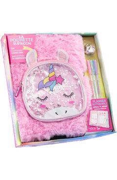 Poza produsului Planner gigant cu coperta pufoasa si poseta detasabila: Girabrilla unicorn