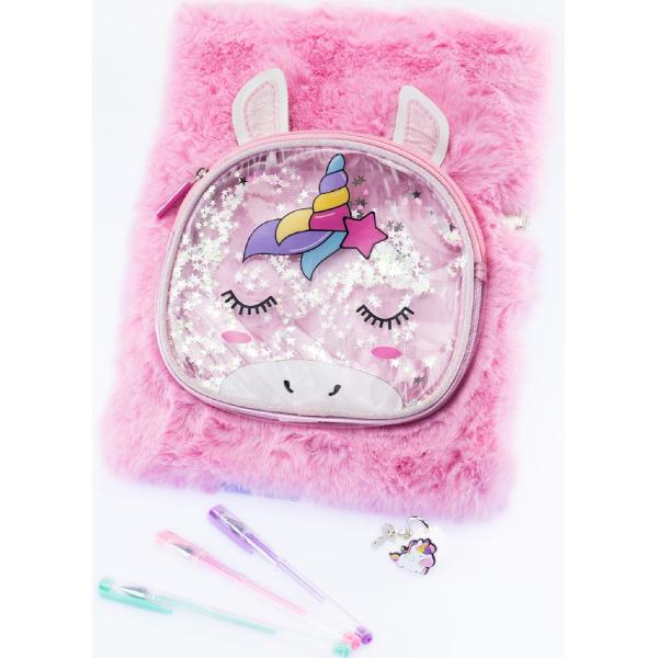 Planner gigant cu coperta pufoasa si poseta detasabila: Girabrilla unicorn