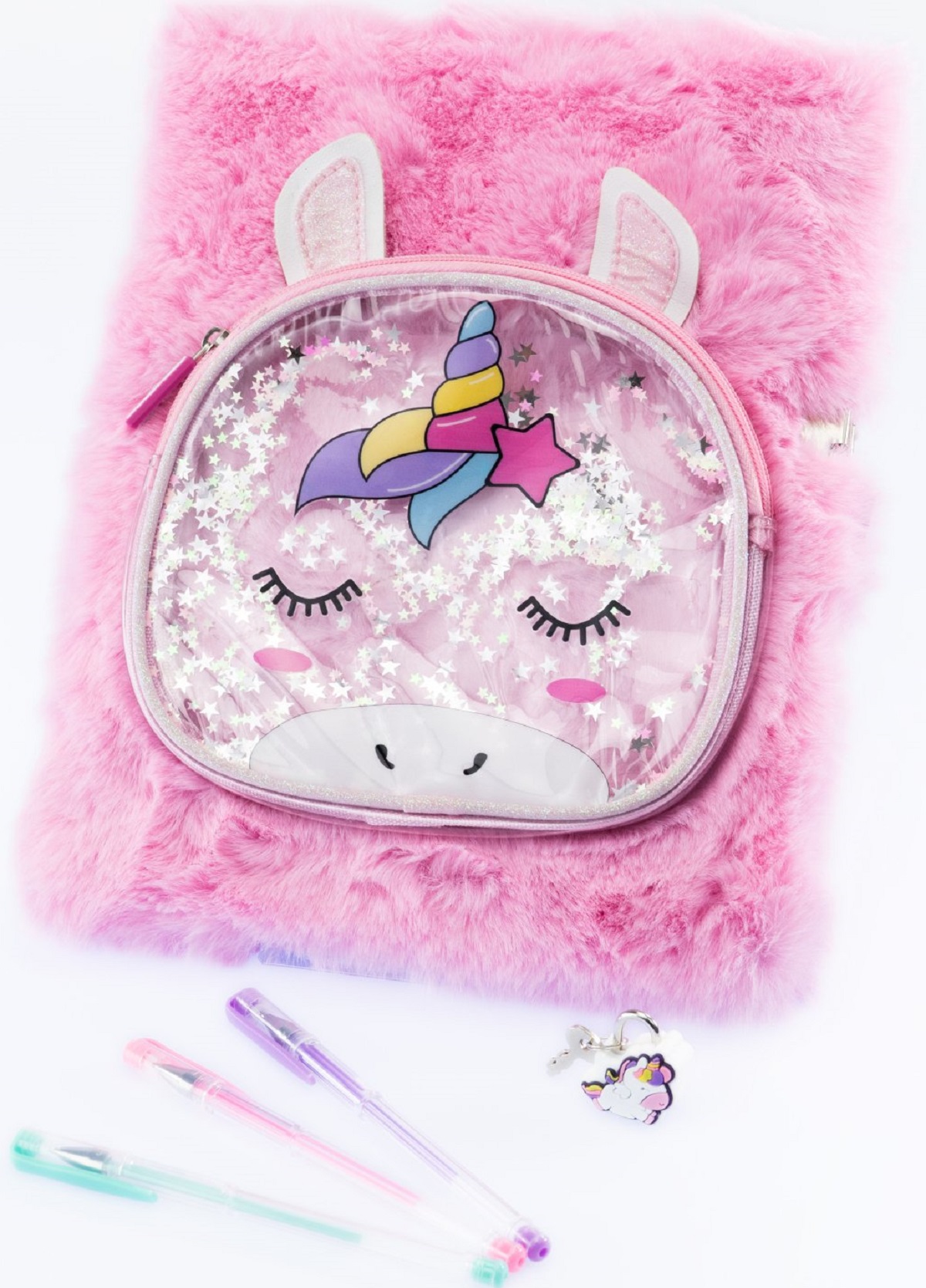 Planner gigant cu coperta pufoasa si poseta detasabila: Girabrilla unicorn