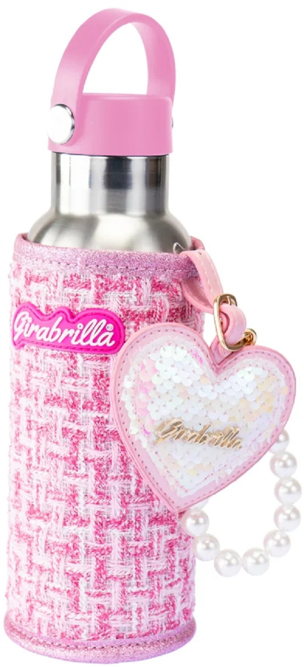 Set sticla de apa cu husa tweed, breloc si mini-jurnal cu paiete: Girabrilla
