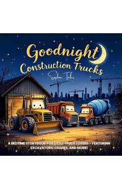 Coperta cărții 'Goodnight Construction Trucks: A Bedtime Storybook for Little Truck Lovers - Featuring Excavators, Cranes, and More! -'