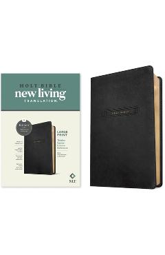 Coperta cărții 'NLT Large Print Thinline Center-Column Reference Bible, Filament Enabled (Leatherlike, Black Holy Windows, Red Letter) -'