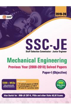 Coperta cărții 'SSC JE Mechanical Engineering for Junior Engineers Previous Year Solved Papers (2008-18), 2018-19 for Paper I -'