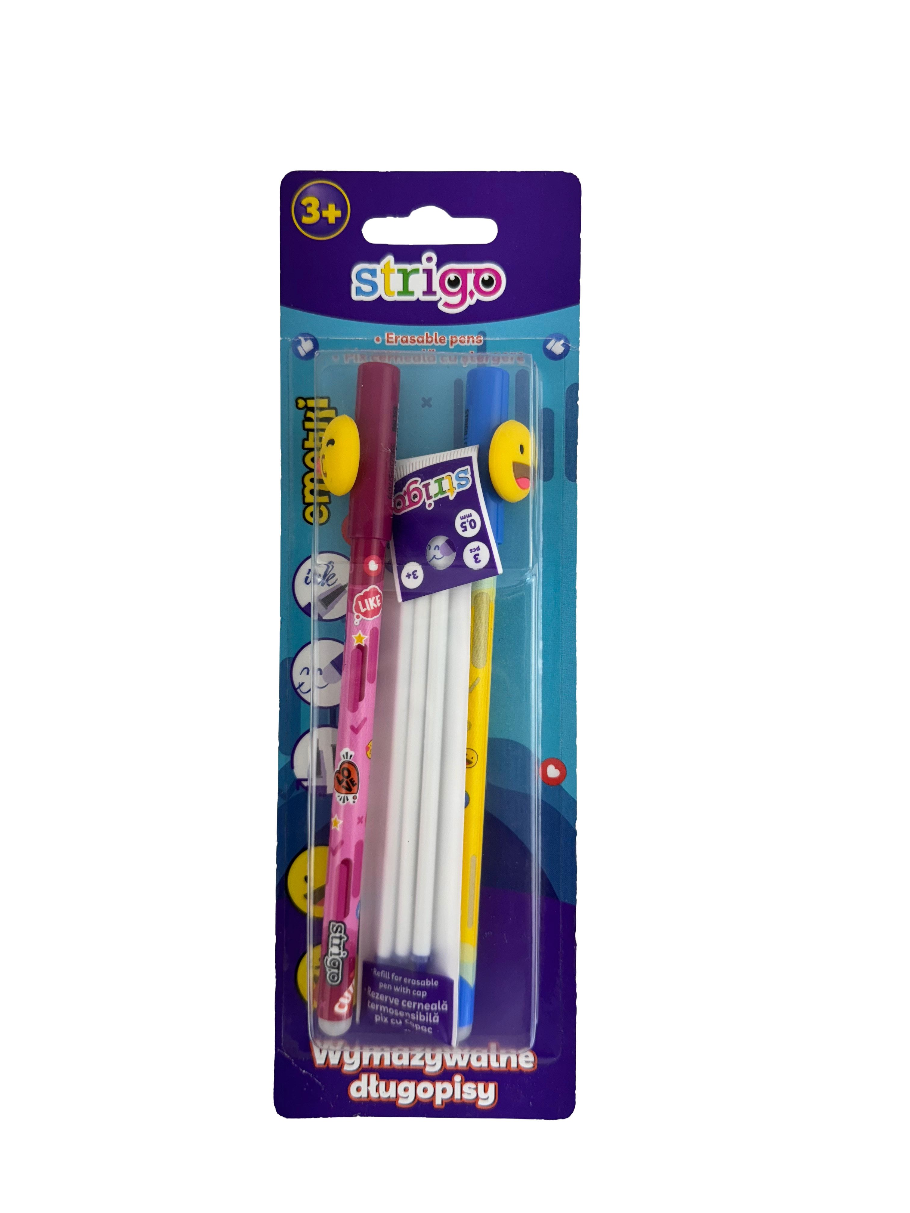 Set 2 pixuri cerneala termosensibila: Roz si galben. Seria Emoticons + 3 rezerve pix cerneala termosensibila