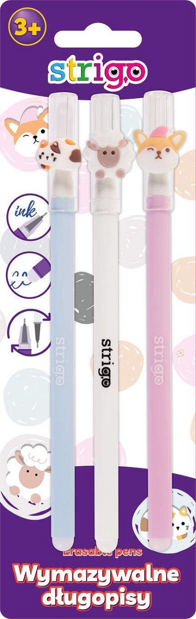 Imaginea produsului 'Set 3 pixuri cerneala termosensibila: Bleu, alb, roz. Seria Pets'