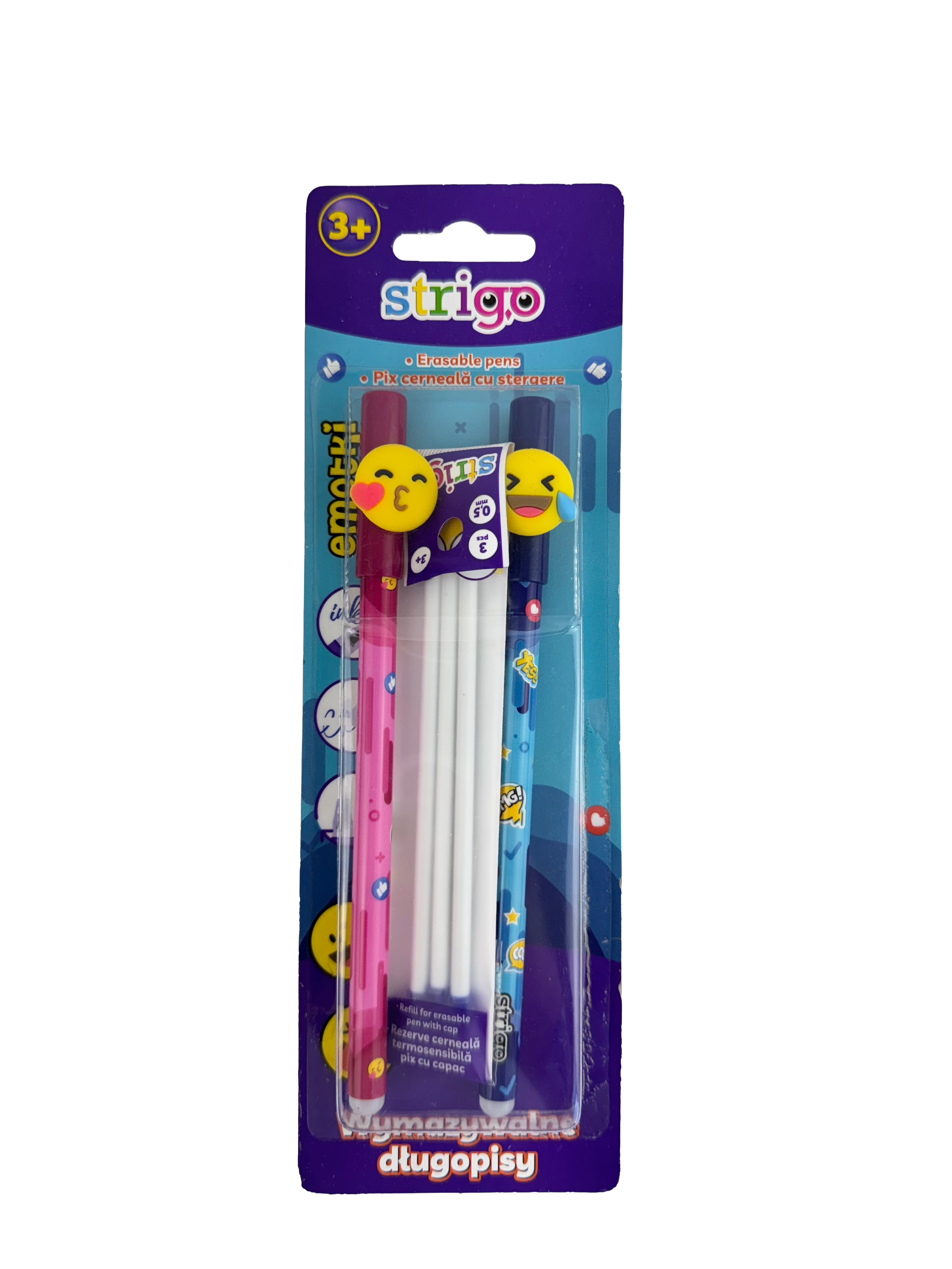 Set 2 pixuri cerneala termosensibila: Roz si albastru. Seria Emoticons + 3 rezerve pix cerneala termosensibila