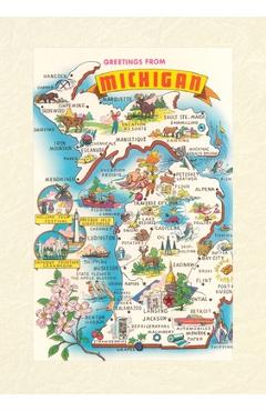 Poza produsului Vintage Lined Notebook Greetings from Michigan, Map - 